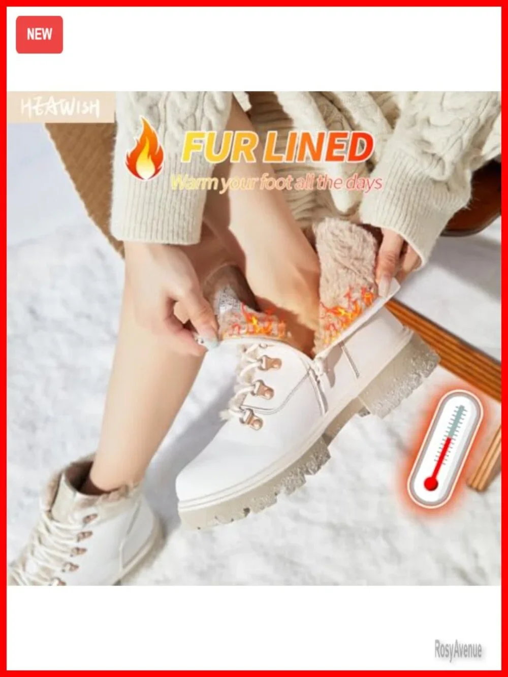 Faux Leather Lace-Up Ankle Boots with Fur Lining, Non-Slip Winter Shoes